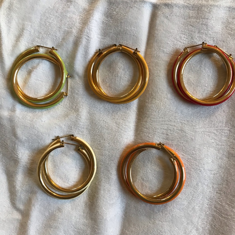 Five pairs of vintage 70s hoop earrings